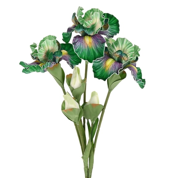 3-Pack Green Artificial Iris Flowers with Flower Bud,17.7 Inch Faux Iris PU Bouquets Real Touch for Home/Wedding