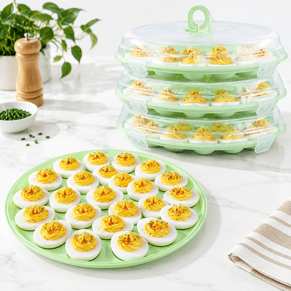 3 Pack Green Deviled Egg Carriers, 66 Total Egg Capacity Food Storage Containers
