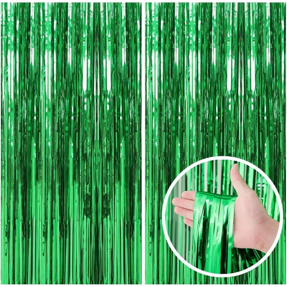 3 Pack Green Foil Fringe Curtain, 3.3 x 9.9 ft Metallic Photo Booth Backdrop Tinsel Door Curtains for St Patricks Day Birthday Bridal Baby Shower Bachelorette Christmas Party Decorations
