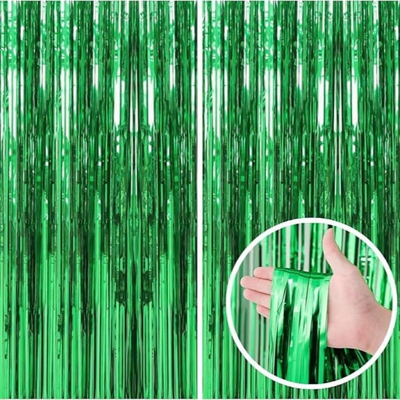 3 Pack Green Foil Fringe Curtain, 3.3ft x 6.6ft Metallic Tinsel Backdrop Door Curtain for Party, Wedding, Birthday, Bachelorette, New Year Photo Booth Decoration