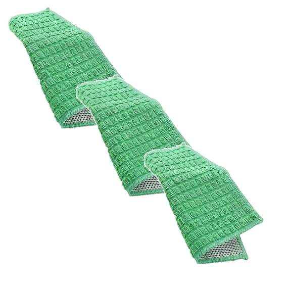 3-Pack Green Microfiber & Wire Dish Towels – Thickened Scrubbing Side with Soft Polish Side – Multipurpose for Dishes, Counters & Stainless Steel – Durable, Quick-Dry & Hygienic