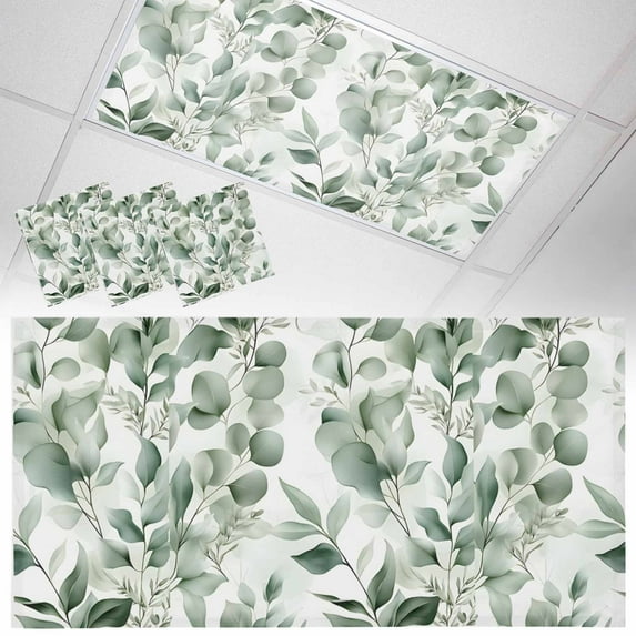 3 Pack Green Plant Fluorescent Light Covers for Ceiling Lights Watercolor Eucalyptus Leaf Farm Magnetic Ceiling Light Covers Overhead Light Filters for Office Classroom Home