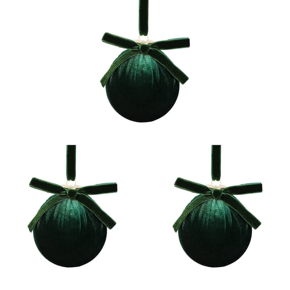 3-Pack Green Velvet Christmas Ball Ornaments, 3.15-Inch Shatterproof Flocked Tree Decorations for Christmas Tree, Wreath, Garland, Mantel and Farmhouse Holiday Decor