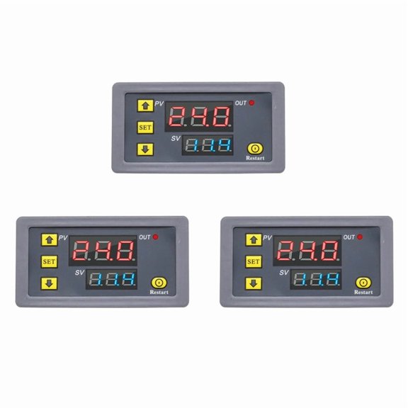 3-Pack Grey Digital Time Delay Relay with Dual LED Display, 0-999s/0-999m/0-999h, AC110-220V, 20A