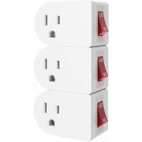 3 Pack Grounded Outlet Wall Tap Adapter with On/Off Power SwitchSingle Outlet with Switch in White