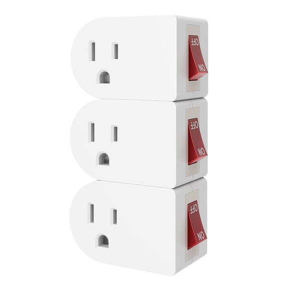 3 Pack Grounded Outlet Wall Tap Adapter with On/Off Power SwitchSingle Outlet with Switch in White