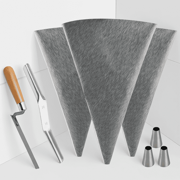 3 Pack Grout Bags with Metal Tips, Brick Jointer and Tuck Pointer, 12x24 Inch Heavy Duty Canvas Mortar Bag for Tile and Masonry, Grey