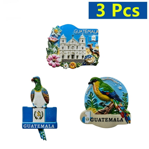 3 Pack of Guatemala Fridge Magnets, Resplendent Quetzal National Bird, National Palace of Guatemala, Flag, for Office & Home, Patriotic, Souvenirs, Gifts