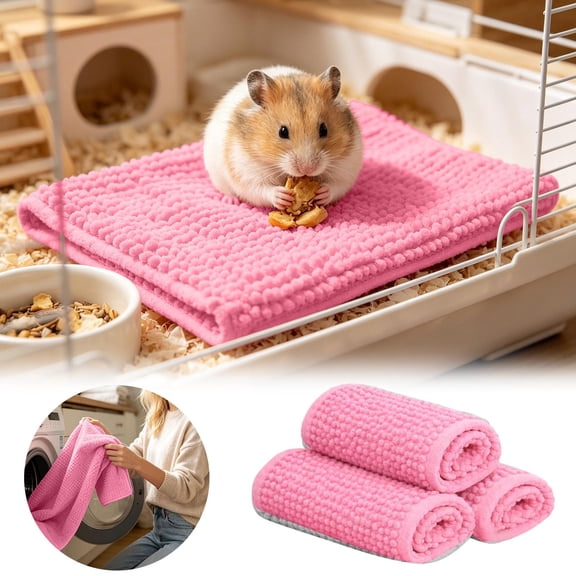 3 Pack Guinea Pig Fleece Cage Liners, Soft Absorbent Non-Slip Washable Pet Bedding Pads with Laundry Bag, Portable Easy Clean Cage Mats for Rabbits Hamsters Small Animals Travel Home Use
