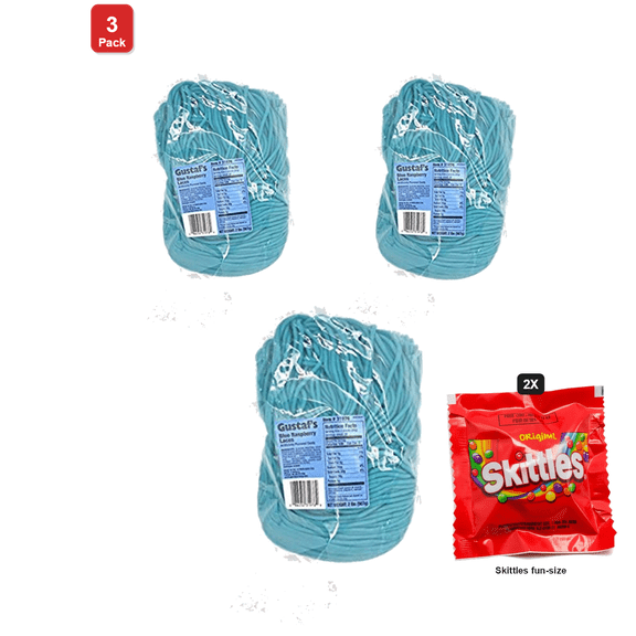 3 Pack | Gustafs Blue Raspberry Licorice Laces, 1 Bag, 2 lb, with 2 Skittles Fun Size