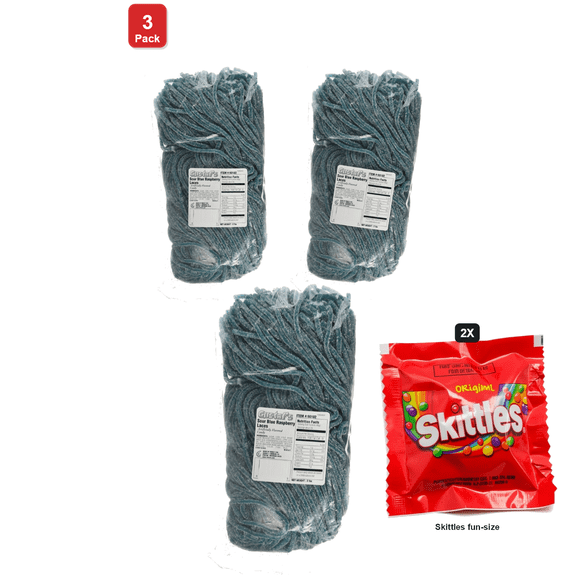3 Pack | Gustafs Sour Blue Raspberry Licorice Laces, 1 Bag, 2 lb, with 2 Skittles Fun Size