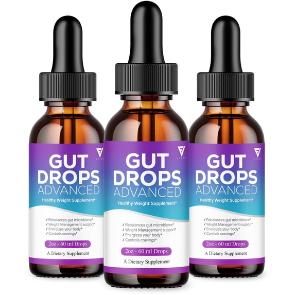 Fyvus Gut Drops Advanced dietary supplement for overall wellness, non-GMO, gluten-free, 3 pack, 6 oz bottles
