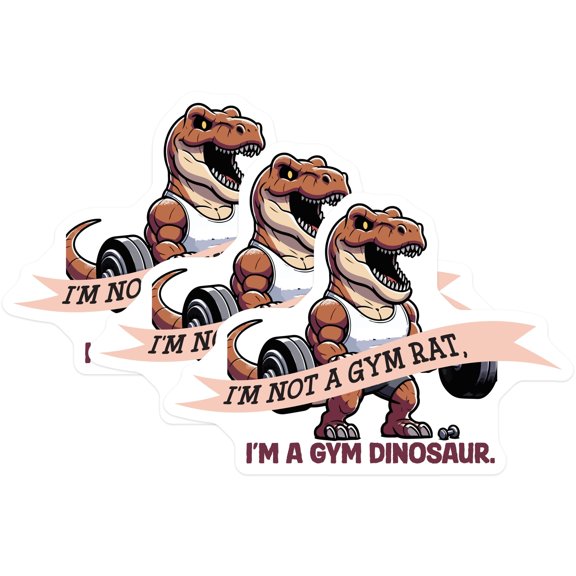 (3 Pack) Gym Dinosaur Decals - Funny Fitness - Gym Rat - Workout Motivation - Laptop Decals - 3 Inches On Longest Side - Easy Peel & Apply - Made in USA - 3MCS4725