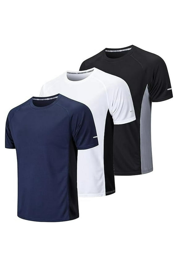 3 Pack Gym Shirts Men Dry Fit Running Tops for Men Breathable Sport T Shirts Moisture Wicking Workout Training Shirts Short Sleeve Tops
