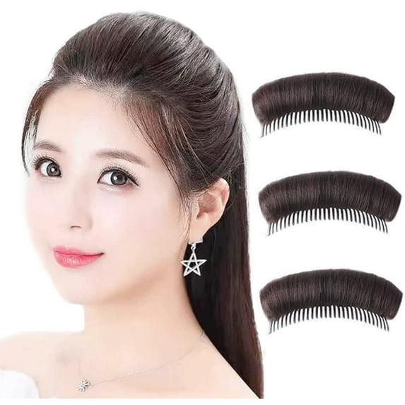 3 Pack Hair Bun Invisible False Hair Clip Volume Hair Base Fluffy Hair Pad Styling Insert Tool for Girls and Women, Dark Brown