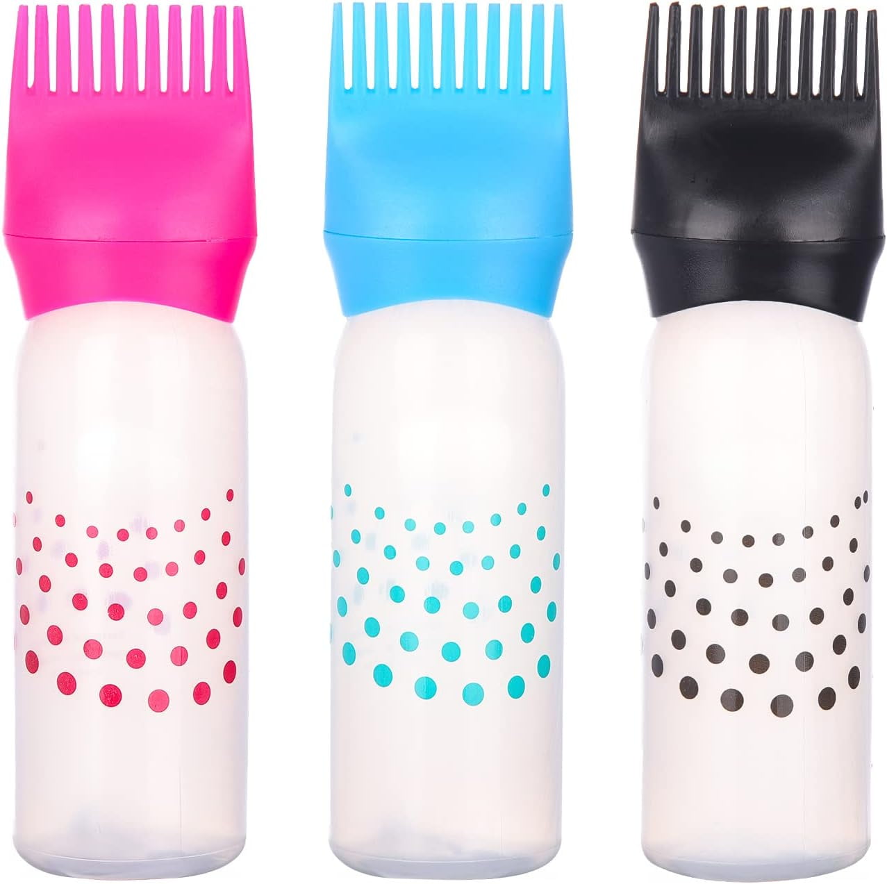 3 Pack Hair Dye Bottle Root Comb Applicator Bottle Polka Dots