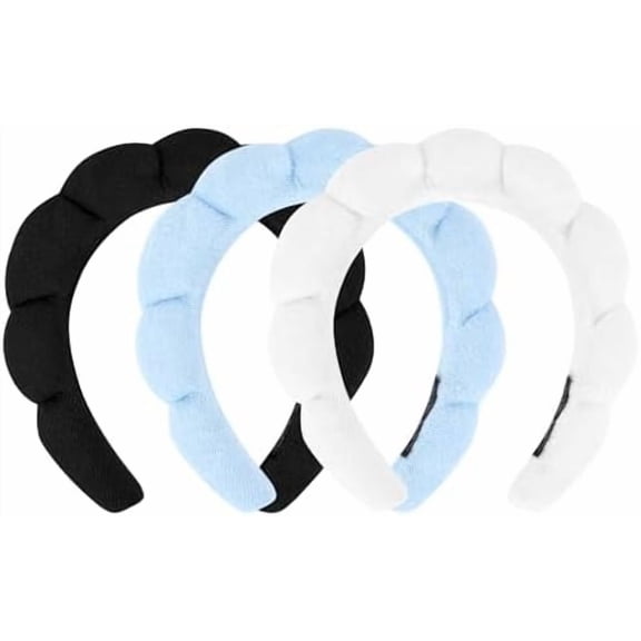 3 Pack Hairband for Washing , Skincare Headbands Makeup Headband Sponge  Wash Headbands, Terry Cloth Headbands Puffy Hair Band for Women, One Size, 3 Count (Pack of 1)