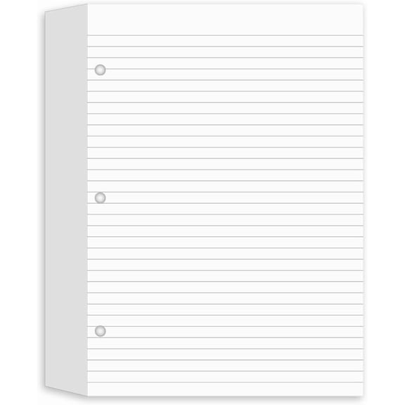 (3 Pack) Half Letter Lined Paper, 3-Hole Punched Filler Paper Fits in Half Letter 3-Ring Binders, 300Sheets/600Pages, 100gsm White Loose-leaf Binder Paper, 5.8'' x 8.2''