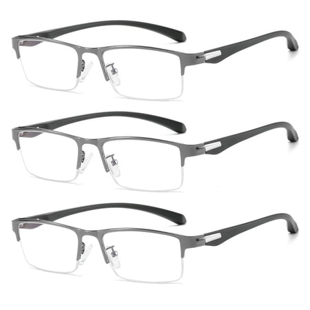 3 Pack Half Rimless Reading Glasses Metal Blue Light Blocking Business Readers