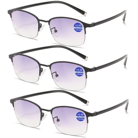 3 Pack Half Rimless Reading Glasses Metal Blue Light Blocking Business Readers