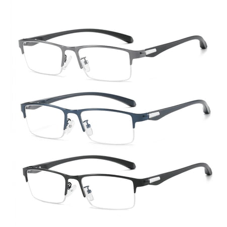 3 Pack Half Rimless Reading Glasses Metal Blue Light Blocking Business Readers