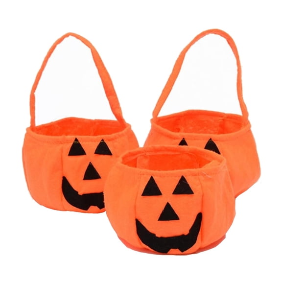 3 Pack Halloween Candy Bags Reusable Non-woven Pumpkin Halloween Gift Hand Bag with Long Fabric Handle Lightweight Holder for Halloween Party Thanksgiving Day Decor