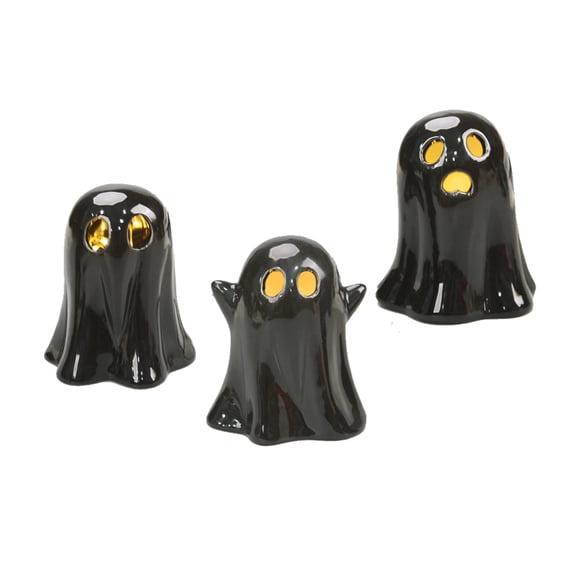 3 Pack Halloween Ceramic Ghost Light Figurines, Warm LED Lighted Ghost Decor, Cute Desktop Ornament For Mantel Table Entryway Gothic Home Decor, 3.94 x 3.54 Inches