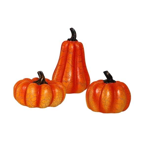 3 Pack Halloween Decorative Pumpkins Led Light Up Resin Crackle Mini Artificial Pumpkins Fall Table Decor for Indoor Home Party Thanksgiving Harvest Display