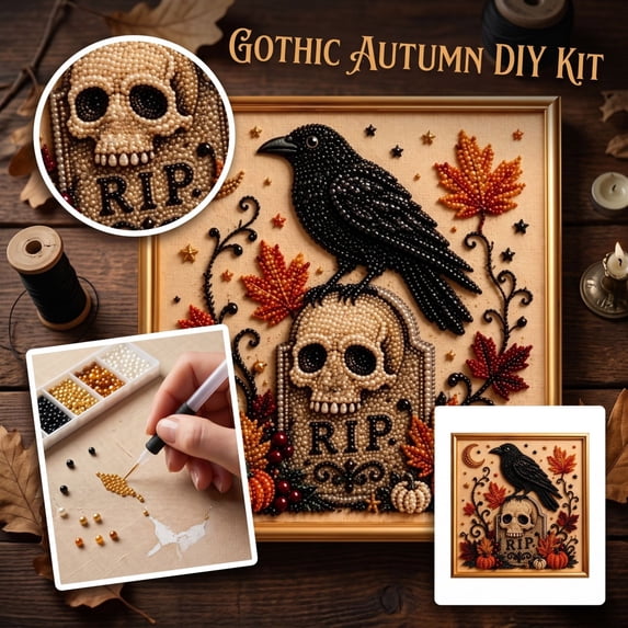 3 Pack, Halloween Diamond Art Kits for Adults 12 Inch 5D Pearl Diamond Art Kits for Adults Framed Pearl Painting Kit with Halloween Black Cat Moon Crow Skull Design for Halloween