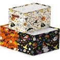 thumbnail image 1 of 3 Pack Halloween Ghost Basket with Handles, Collapsible Large Canvas Storage Baskets, Spooky Skull Pumpkin Cat Foldable Storage Box with Handles Organizer Bins for Bedroom Home Office, 1 of 7