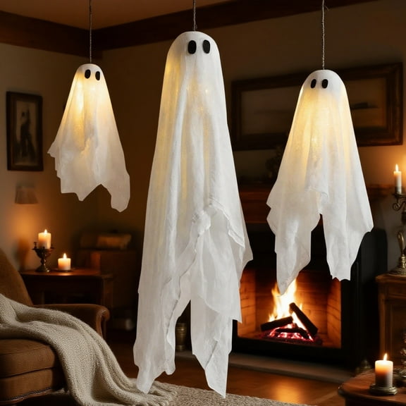 3 Pack Halloween Party Decoration 47" Hanging Ghosts, Cute Flying Ghost for Front Yard Patio Lawn Garden Party Décor and Holiday Decorations