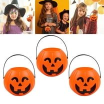 3 Pack Halloween Pumpkin Bucket, Halloween Pumpkin Trick or Treat Buckets, Portable Plastic Jack-O-Lantern Pumpkins Candy Holder for Halloween Home Decor, 2.76inch