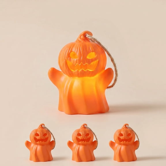 3 Pack Halloween Pumpkin LED Candles, Battery Operated Flameless Ghost Lights, Cute Orange Jack-o-Lantern Tabletop Decor for Party Home Mantel Window Sill Centerpiece