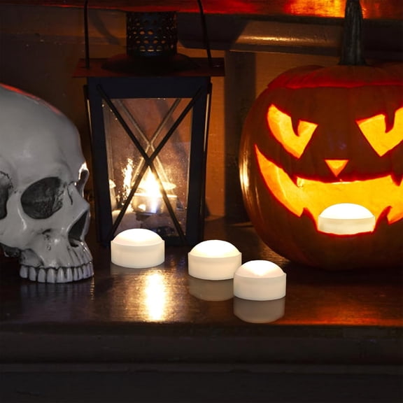 3 Pack Halloween Pumpkin Lights with Remote and Timer, Bright Flickering Battery Operated LED Light Flameless Candle Set for Pumpkin Dcor Jack-O-Lantern Halloween Party Home Decorations, White Color