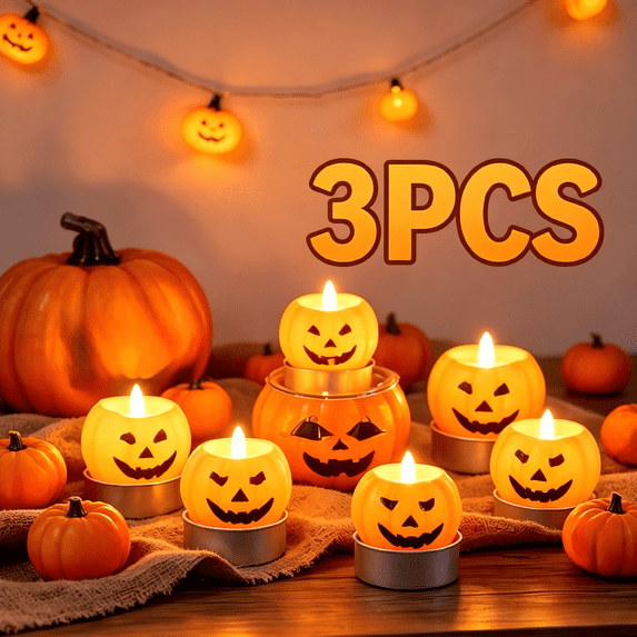 3-Pack Halloween Pumpkin Scented Candles - Fall Festive Decorative Candles, Cute Table Centerpiece for Home Halloween Party Favors