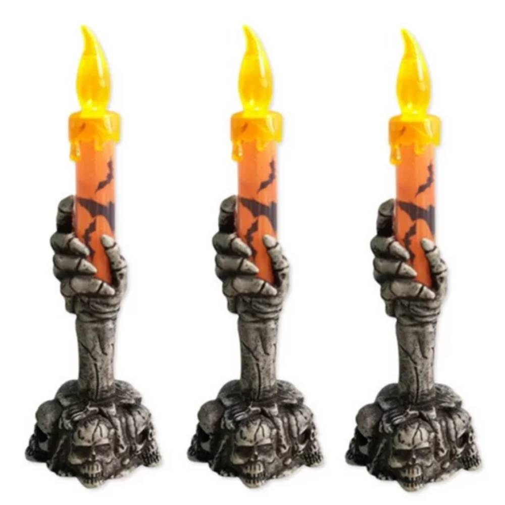 3 Pack Halloween Skeleton Hand Candle Light,Battery Operated Halloween