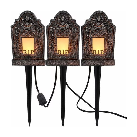 3 Pack Halloween Tombstone Set for Yard Decor, Glow Grave Marker Accent for Lawn Pathway Party and Haunted Display, 32x24cm Style B