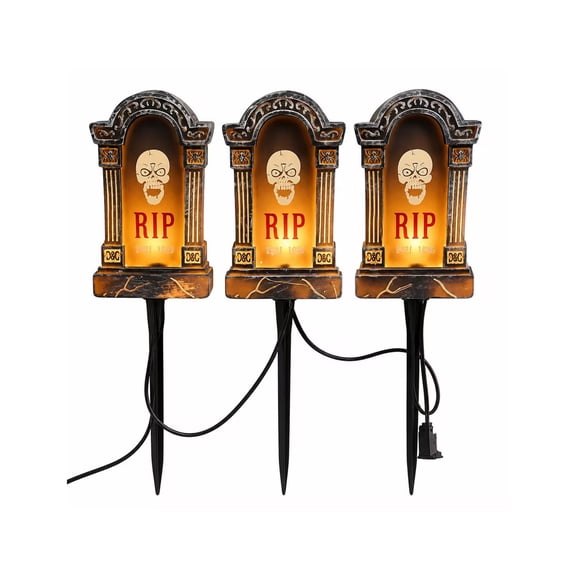 3 Pack Halloween Tombstones Graveyard Decorations Glow In The Dark Waterproof Outdoor Yard Signs With Lights