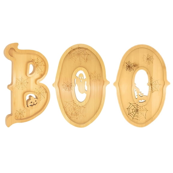 3 Pack Halloween Wooden Charcuterie Board Set, 11 Inch BOO Letter Shaped Serving Platter, Spooky Snack Tray for Party Table Kitchen Decor