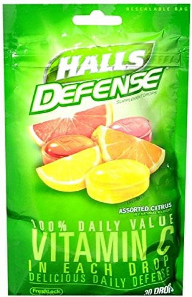 3 Pack Halls Defense Vitamin C Cough Drops 30 Drops Each