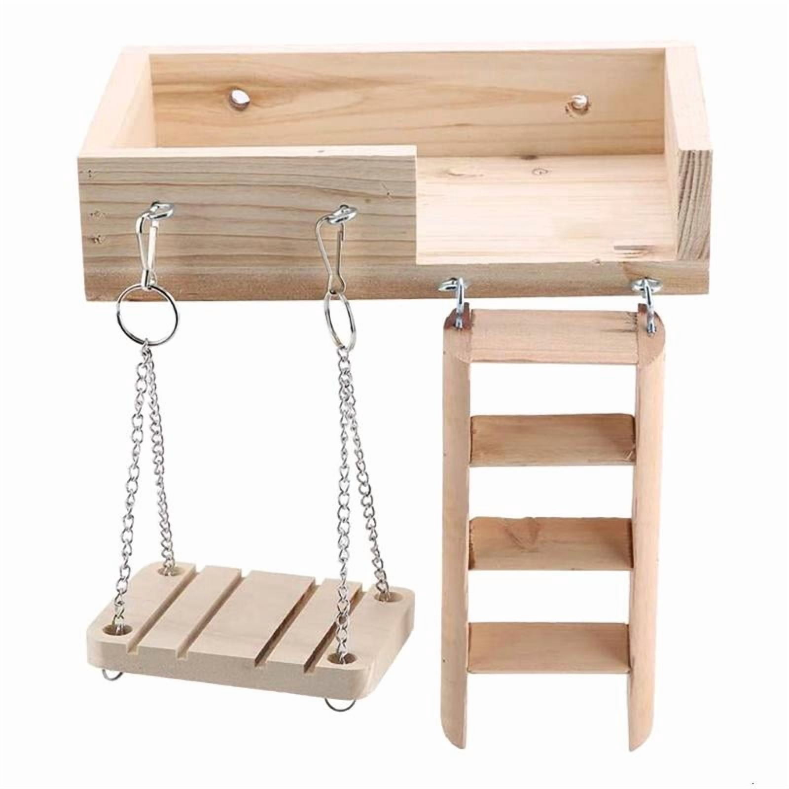 3-Pack Hamster Cage Toys Natural Wood Stand Platform Ladder Bridge ...