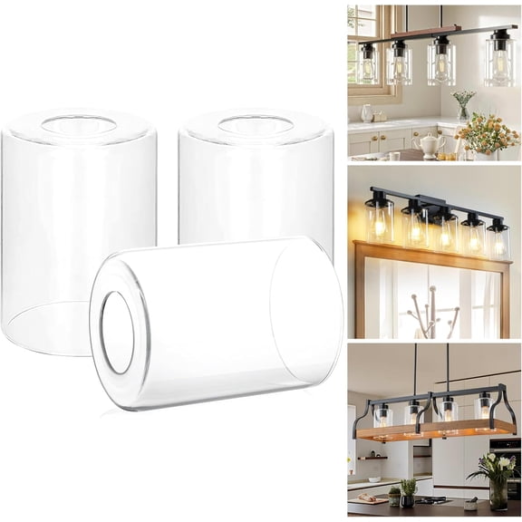 3 Pack Hand Blown Hammered Clear Glass Lamp Shades, E26 Base Cylinder Light Cover Replacement, High Transmittance Lamp Cover for Pendant Lights Chandeliers Wall Sconces Table Lamps