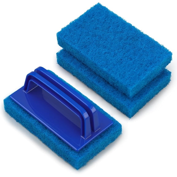 3 Pack Hand-Held Pool Scrub Brush Pool Cleaning Sponge Scrubber Brush Replaceable Scrubbing Scouring Sponge Pad for Swimming Pools Shower Tile Step Corner Liners Walls Sink Spas Tubs Kitchen Bathroom