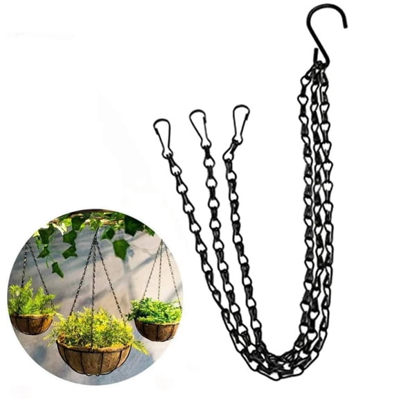 3 Pack Hanging Basket Chains, Heavy Duty Flower Pot Hanger Replacement Chains with S Hooks, 3 Point Metal Plant Hangers for Planters, Bird Feeders, Lanterns - Weather Resistant Rust Proof Black