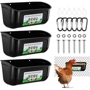 3 Pack Hanging Chicken Feeder Trough, Duck Feeders and Waterers with Heavy Duty Carabiners, Goat Feeders for Sheep,Piglet, Gooses, Turkeys, Dog Livestock Poultry, Black
