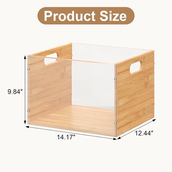 3 Pack Hanging File Organizer, Clear Acrylic File Box Organizer, Bamboo Filing Box File Crate Organizer Storage Boxes, Portable Filing Organizer with Handle for Letter Size