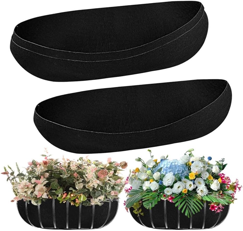 3Pack Hanging Flower Basket Liners for Garden Trough Planters, Black