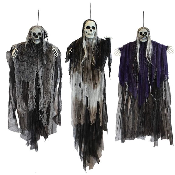 3 Pack Hanging Halloween Skeleton Ghosts Decorations Outdoor, Grim Reapers for Best Halloween Outdoor Decorations, Haunted Haunted House Prop, Party Supplies