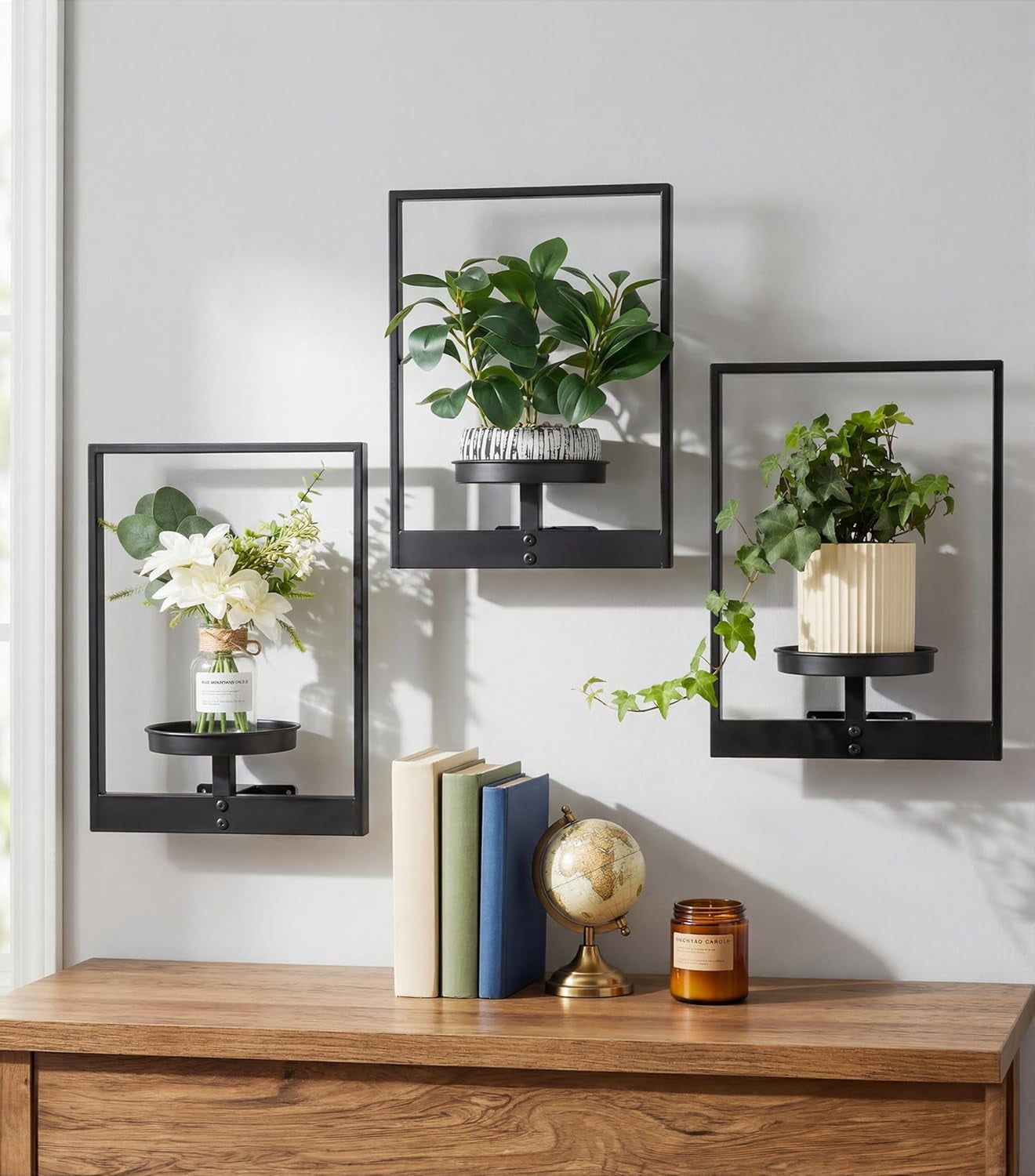 3 Pack Hanging Planters for Indoor Plants,Picture Frame Wall Plant Holder Metal Modern Style Floating Plant Hanger Stand for Living Room Window Balcony Garden Patio Bedroom Entryway