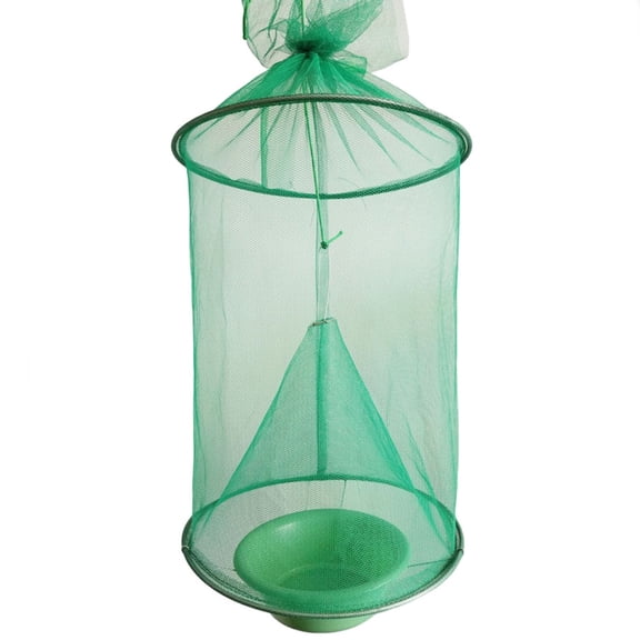 3-Pack Hanging Reusable Fly Trap Cage, Foldable Green Mesh Fly Catcher With Detachable Bait Bowl, For Farm Stable Restaurant Backyard Garde